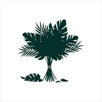 Dark green tropical leaf bouquet tied with twine on white background vector