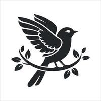Stylized silhouette of a bird perched on a leafy branch vector