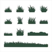 Collection of dark green grass silhouettes on a white background vector