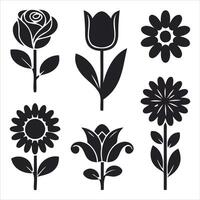 Collection of stylized black flower silhouettes on a white background vector