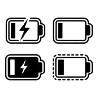 Battery status icons showing charging and low power levels vector
