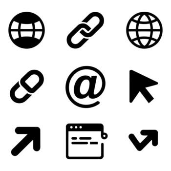 colección de nueve negro y blanco íconos representando web y comunicación elementos vector