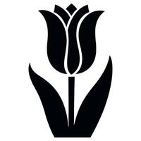 Simple black silhouette of a tulip flower with two leaves vector