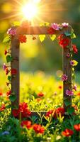 A frame with flowers on it in the sun photo