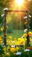 A frame with flowers and sun in the background photo
