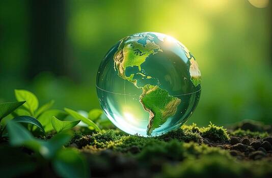 Earth globe on green grass photo