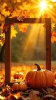 Autumn pumpkins and frame photo