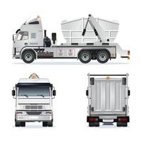Dump truck with crane for material transport vector