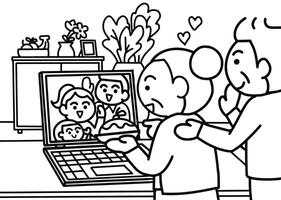 Family video call with grandmother and children vector