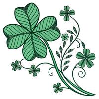 Elegant Green Shamrock Illustration Detailed Four-Leaf Clover with Flourishing Vines, Festive St. Patricks Day Design vector