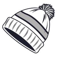 Stylish White Winter Beanie with Gray Stripe and Pom-Pom, Cozy and Warm for Cold Weather Fashion vector