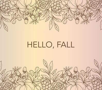 Hello fall Design. Seamless Fall Border Frame. Seamless Horizontal Fall Background. Autumn Line Art Drawing. Fall Flower Design. Border Frame vector