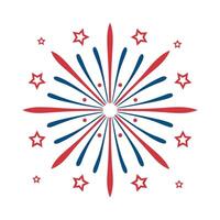 Festive Fourth of July Fireworks Design with Red and Blue Stars and Bursts on a White Background for Patriotic Celebrations and Events vector