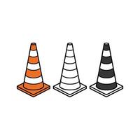 Three Traffic Cones in Orange White and Black Isolated on White Background Illustration for Construction Safety and Warning Signs and Symbols in Minimalist Style vector