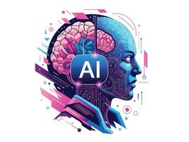 Futuristic AI concept. Half human, half digital brain for technology ai. illustration . vector