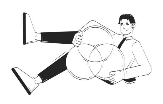 datos analista presentación venn diagrama garabatear línea ilustración concepto. datos visualización. cerca Mira a grafico. analítico pensando 2d contorno personaje aislado. mano dibujado tinta metáfora monocromo vector