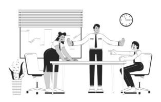 Conflict resolution doodle lineart illustration. Business mediation negotiation. HR manager calming down argument 2D line ink characters isolated on white. Monochrome outline hand-drawn vector