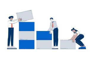 Team stacking boxes in collaboration vector