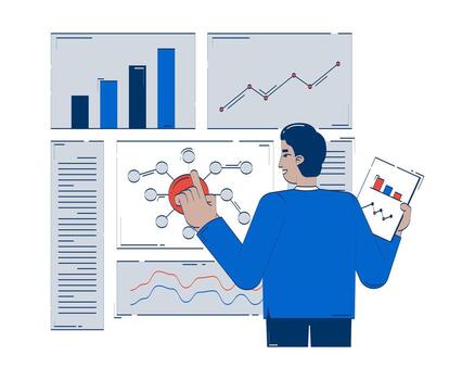 Man analyzing data charts and graphs vector