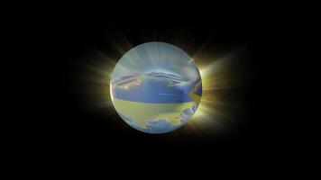 An abstract planet representing the country of Ukraine rotates around its axis. video