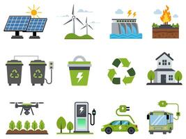 Icons of renewable energy and sustainability vector