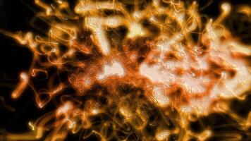 Abstract glowing orange fibre optic threads swirl into a dynamic digital network structure video