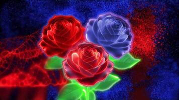 Beautiful, bright bouquet of three roses with iridescent petals video