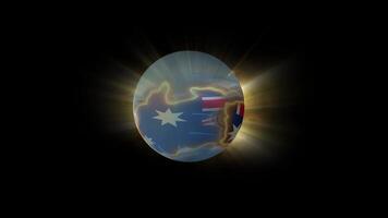 An abstract planet representing the country of Australia rotates around its axis. video