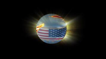 An abstract planet representing the country of the United States rotates on its axis. video