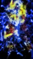 Abstract glowing blue and yellow fibre optic threads twist into a dynamic digital network structure video