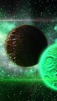 A voluminous planet with a rocky structure rotates in space. A satellite revolves around it. video