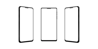 Three smartphones with blank screens on a white background vector