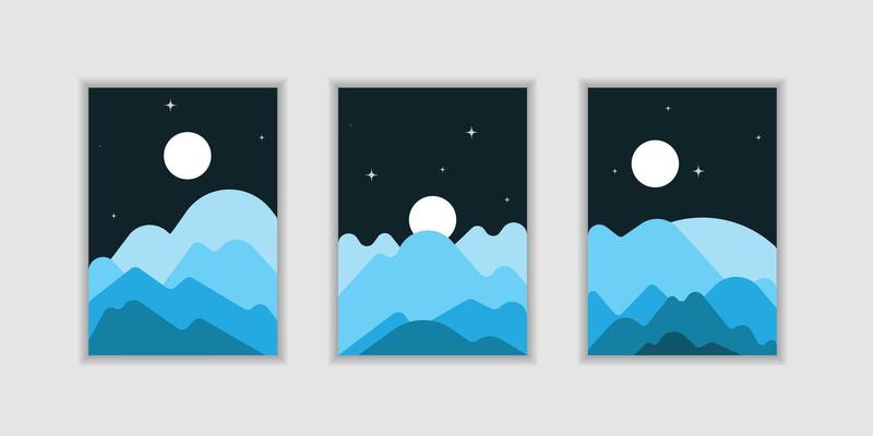 Modern mountain with sun abstract art wallpaper design illustration for prints wall art covers and invitation. paper cut mountain style