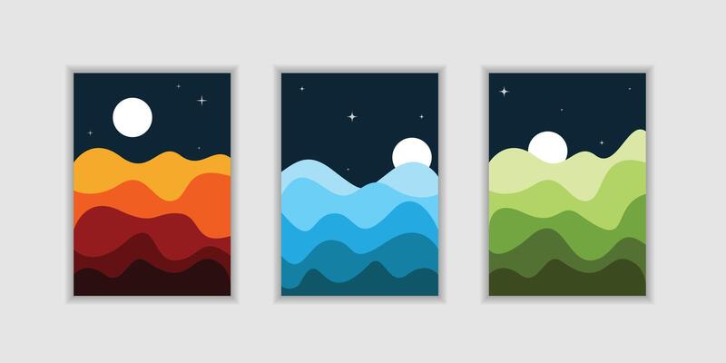 Modern mountain with sun abstract art wallpaper design illustration for prints wall art covers and invitation. paper cut mountain