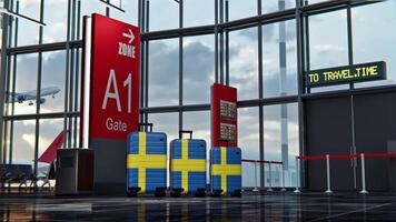 The Sweden Flag with on the Travel Suitcase video