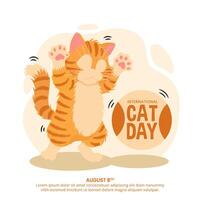 International Cat Day design with an orange cat playing a ball vector
