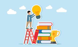 Person with light bulb on ladder vector
