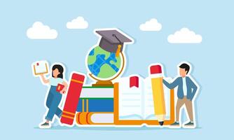 Students with books and globe illustration vector