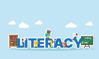 Colorful literacy illustration with education elements vector