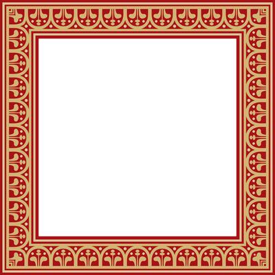 square gold with red border, frame, Pompeii. Rectangle Neopolitan ornament. Ancient Rome