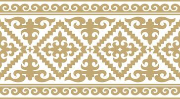 golden seamless Kazakh national ornament. Ethnic endless pattern of the peoples of the Great Steppe, Mongols, Kyrgyz, Kalmyks, Buryats. circle, frame border vector