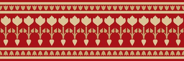 golden with red endless Turkish national ornament. Seamless ottoman border, frame. Ethnic floral pattern of Seljuk Turks. Decor Sultan's palaces. vector