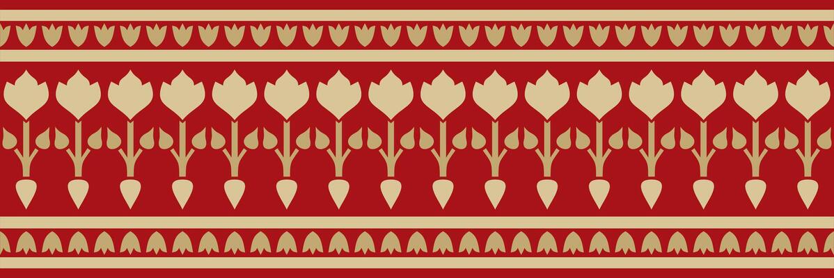 golden with red endless Turkish national ornament. Seamless ottoman border, frame. Ethnic floral pattern of Seljuk Turks. Decor Sultan's palaces.