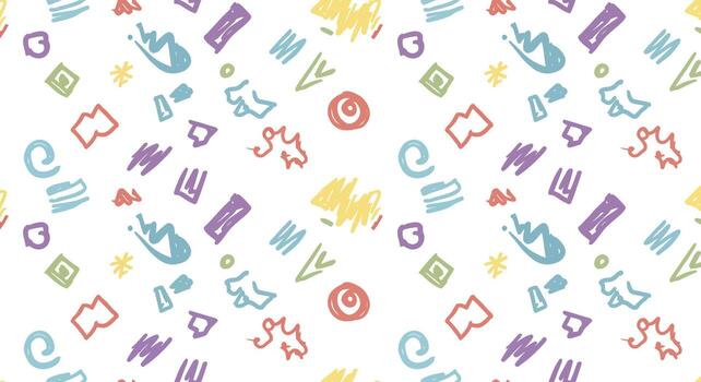 A colorful pattern with various shapes and letters vector