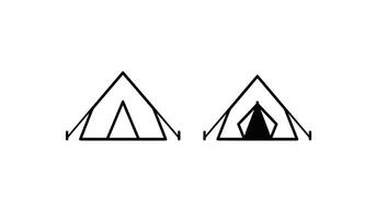 Two tents are shown in black and white vector