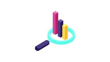 Business Research 2D Animation with Colorful Magnifying Glass and Bar Chart for Data Analysis, Market Insights, and Growth in 4K video