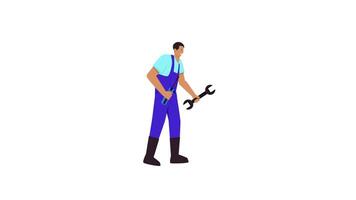 Cartoon Worker Man in Overalls Holding Wrench, 2D Repair and Maintenance Explainer Animation for Service Industry in 4K Resolution video