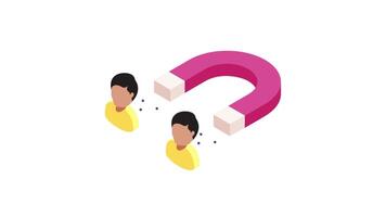 Isometric Illustration of Two People Holding a Magnet, 2D Animation for Attraction, Marketing, and Teamwork Concept in 4K Resolution video