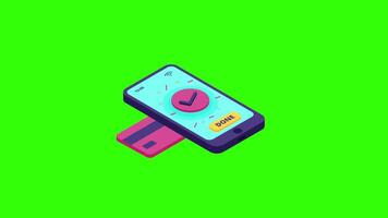 Phone with Credit Card Icon Animation, 2D Financial Transaction Illustration on Green Screen for Mobile Payment and E-Wallet Services video
