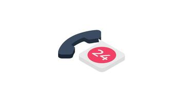 24 Hours Call Center Support Icon Animation, 2D Customer Service Illustration for Helpline, Communication, and Assistance in 4K video